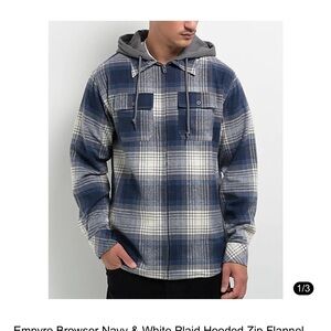 Empyre Navy and White Plaid Hooded Flannel Shirt